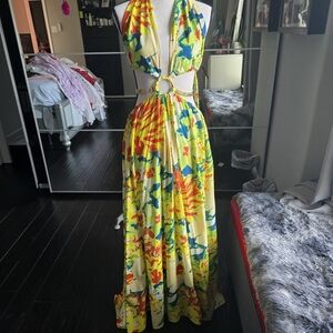 Vibrant Multicolor Halter Maxi Dress